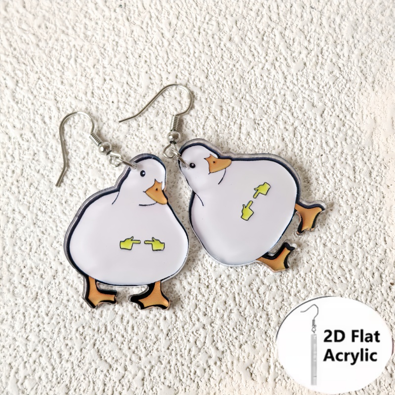 Handmade Shiny Acrylic Duck Statement Earrings